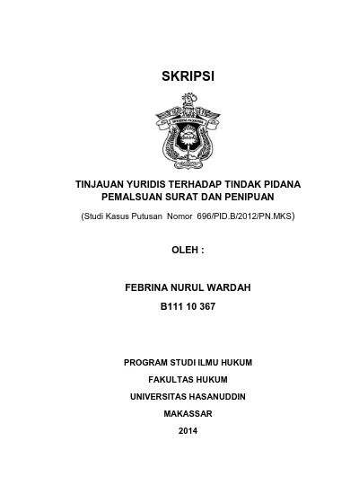 TINJAUAN YURIDIS TERHADAP TINDAK PIDANA PEMALSUAN SURAT DAN PENIPUAN ...