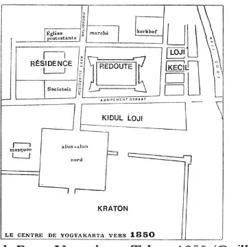 Gambar 2. Denah Pusat Yogyakarta Tahun 1850 (Guillot, 1981: 57)  3.2.  Kassian Cephas : Fotografer Jawa Pertama 