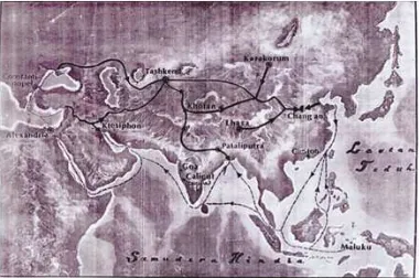 Gambar 2. Keletakan Peta Jalur Pelayaran dan Perdaganga di Asia Tenggara Sekitar Abad ke-7 M (Achadiati 1988, 32) 