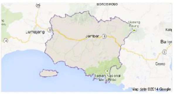 Gambar  1. Peta Kabupaten Jember (Sumber : diolah dar i Googlemap, 2014)