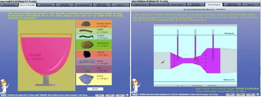 Figure 2. The examples of the IM “Fluid” display. User does thinking activity by mean of questions or interactive tasks