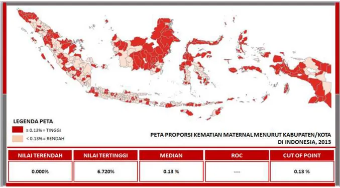 Gambar 1. Analisis Spasial Disparitas Kematian Maternal menurut Kabupaten/Kota di  Indonesia