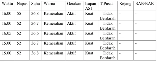 Tabel 4.4Hasil pemantauan bayi : 