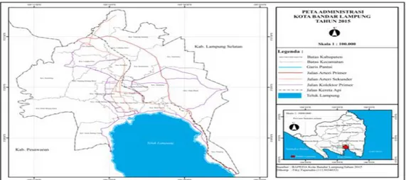 Gambar 3. Peta Administrasi Kota Bandar Lampung Tahun 2015  Topografi  adalah  tingkat  ketinggian 