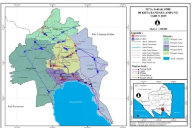 Gambar 6. Peta jarak SPBU Kota Bandar Lampung Tahun 2015.  2. Pola Sebaran SPBU di Wilayah  
