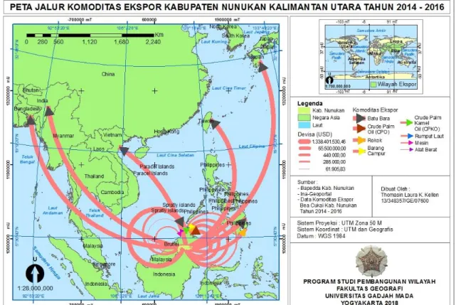 Gambar  4.1  Peta  Jalur  Komoditas  Impor  Kab. Nunukan, Kaltara Tahun 2014-2016 .