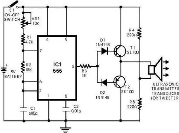 Gambar 2.2 Rangkaian transmitter pada sensor ultrasonik 