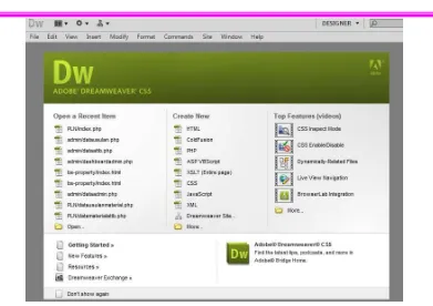 Gambar 2.1 Tampilan awal Adobe Dreamweaver CS5 