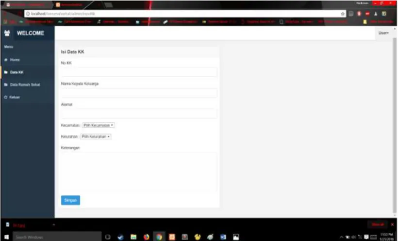 Gambar 8. Tampilan Input Data KK  f.   Tampilan Data Rumah Sehat Admin 