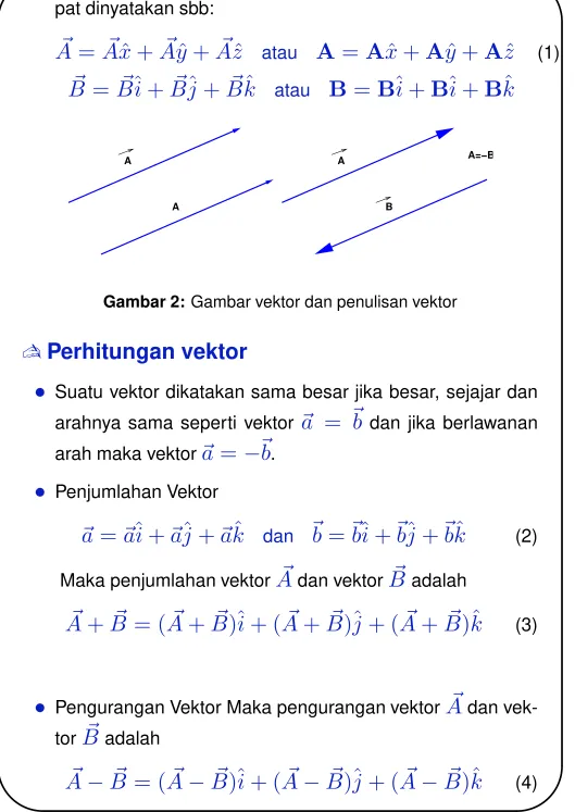 Gambar 2: Gambar vektor dan penulisan vektor