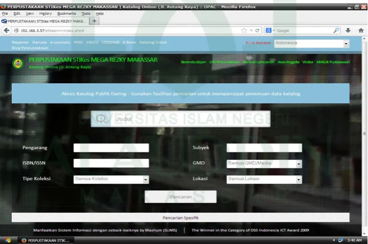 Gambar 2. Interface OPAC (online public access catalogue) 