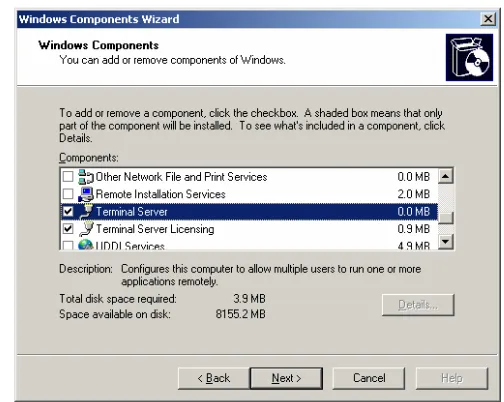 Gambar 12.7: Kotak pilihan instalasi komponen Windows 