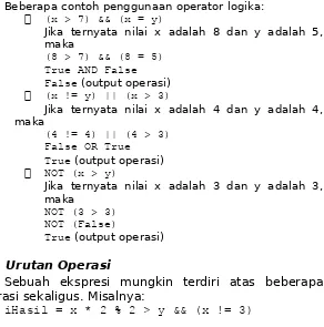 Tabel 6. Output operator logika