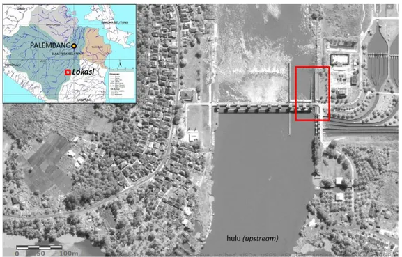 Gambar 1. Peta lokasi stasiun tangga ikan () pada Bendung Perjaya (Sumber: Geospasial untuk Negeri, 2013) 