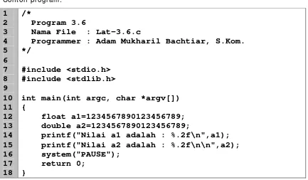 Gambar 3.7 Hasil eksekusi program Lat 3.6 dalam bahasa C 
