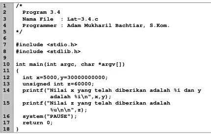 Gambar 3.4 Hasil eksekusi program 3.4 dalam bahasa C 