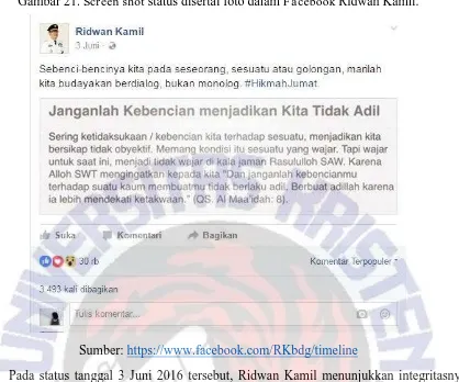 Gambar 21. Screen shot status disertai foto dalam Facebook Ridwan Kamil. 
