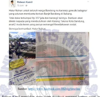 Gambar 22. Screen shot status disertai foto dalam Facebook Ridwan Kamil.