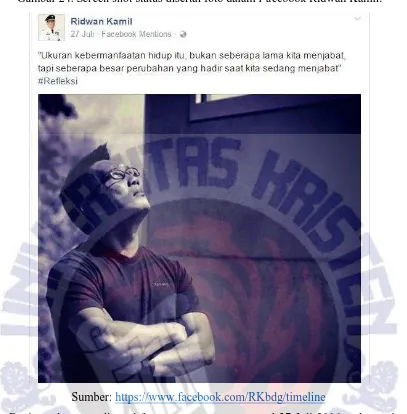 Gambar 24. Screen shot status disertai foto dalam Facebook Ridwan Kamil. 