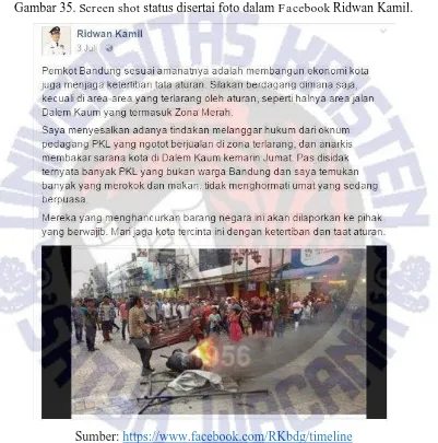Gambar 35. Screen shot status disertai foto dalam Facebook Ridwan Kamil.