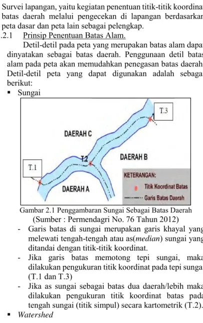 Gambar 2.1 Penggambaran Sungai Sebagai Batas Daerah  (Sumber : Permendagri No. 76 Tahun 2012) 