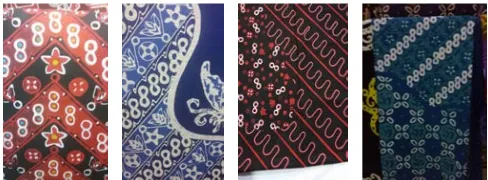 Gambar 3. Beberapa motif Batik Geblèg Rèntèng dengan kombinasi motif lain seperti motif Pulo dan Tirta Teja.