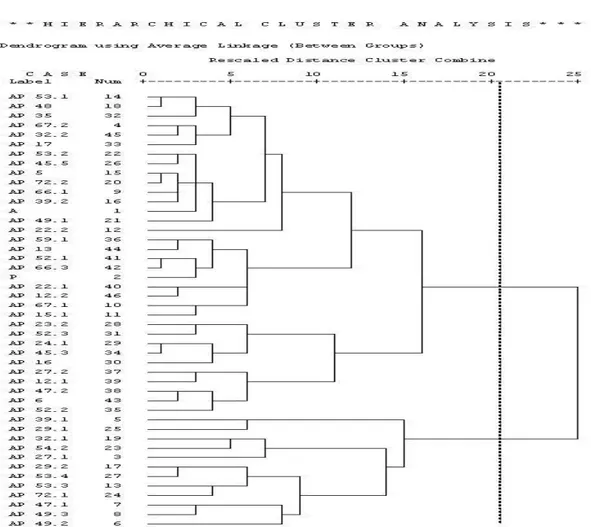 Gambar  1  Dendrogram  analisis  Hiterarchi  cluster  Identifikasi  morfologi  daun  mangga 