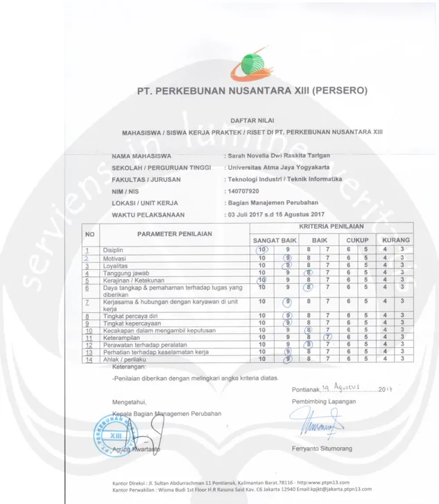 Gambar 4.3 Lembar Penilaian Kinerja Dari Perusahaan 