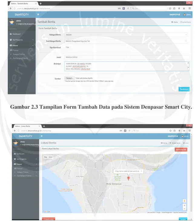 Gambar 2.3 Tampilan Form Tambah Data pada Sistem Denpasar Smart City. 
