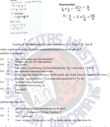 Gambar 4. Jawaban subjek F pada soal nomor 2: a. Tipe A, b. Tipe B 