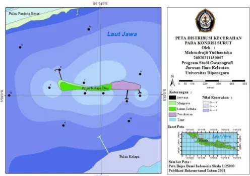 Gambar 6. Peta sebaran kecerahan kondisi surut Pulau Kelapa Dua Kepulauan Seribu 