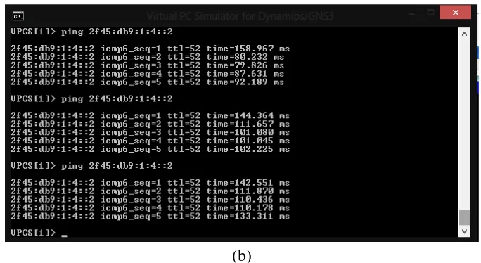 Gambar 3.6 Tampilan ping PC1 pada NetworkA menuju PC8 pada Network B  