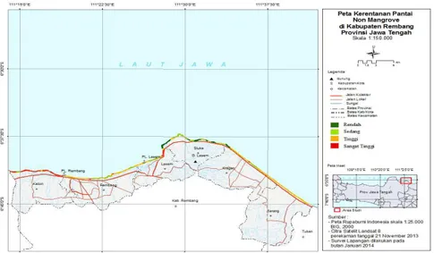 Tabel  3.  Nilai  Kerentanan  Pantai  di  Kabupaten Rembang (Non Mangrove) 