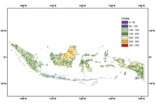 Figure 4. Above and below ground carbon stocks in )ndonesia