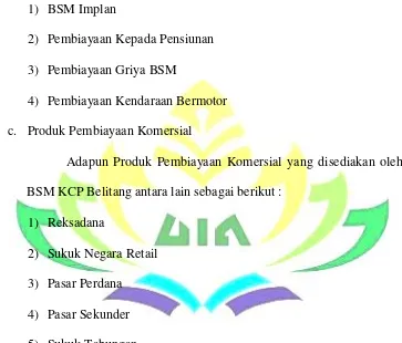 Tabel 3.2 Nama Fasiltas Jasa BSM KCP Belitang 