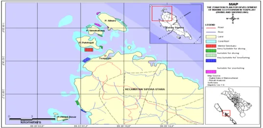 Gambar 2. Peta rencana zonasi kawasan wisata bahari selam dan snorkeling di Tuapejat 