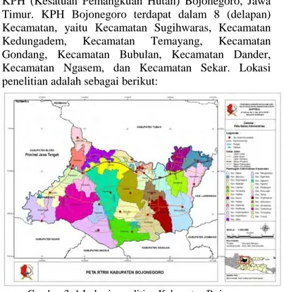 Gambar 3. 1 Lokasi penelitian Kabupaten Bojonegoro  Sumber : Bappeda Kabupaten Bojonegoro 