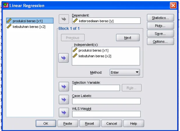 Gambar 5.7 Kotak dialog Linier Regresion Statistic 