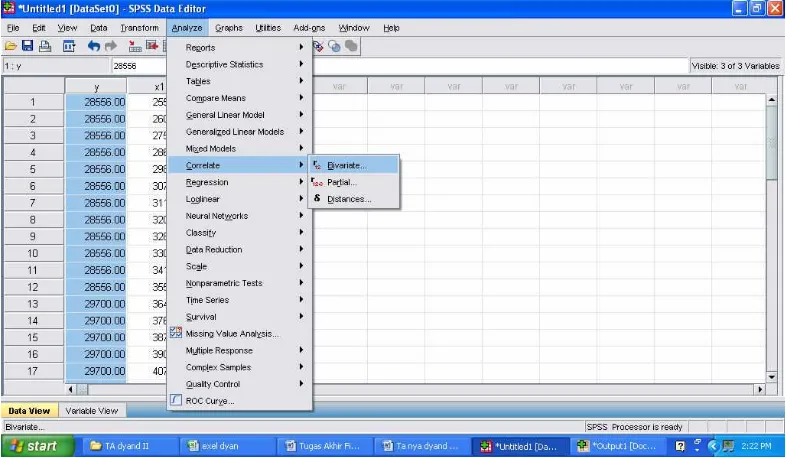 Gambar 5.10 Pilih Analyze, correlate, bivariate