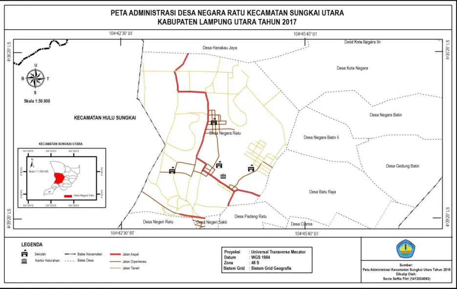 Gambar 1. Peta Administrasi Desa Negara Ratu Kecamatan Sungkai Utara Kabupaten Lampung Utara Tahun 2017