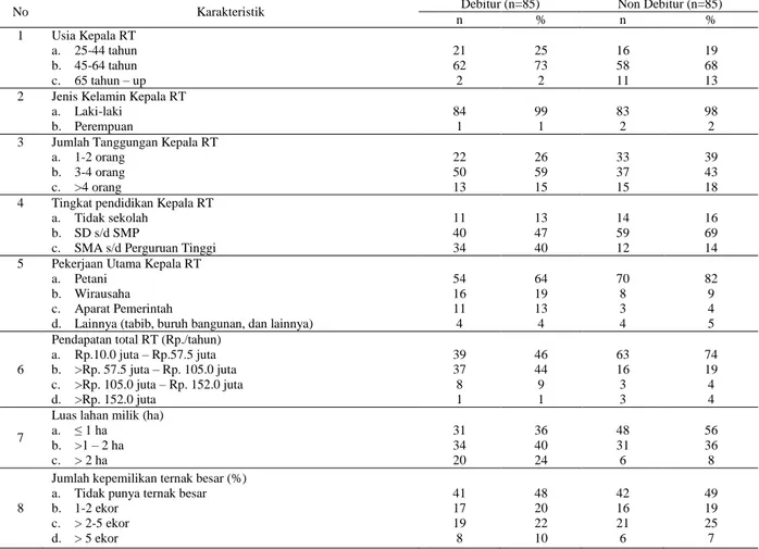 Tabel 3. Karakteristik sosial dan ekonomi petani HR debitur dan non debitur 