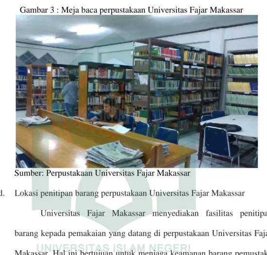 Gambar 3 : Meja baca perpustakaan Universitas Fajar Makassar