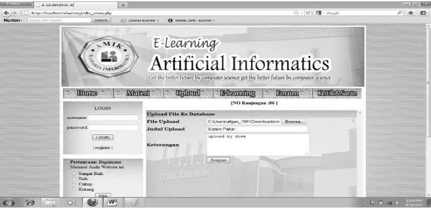 Gambar 6. Tampilan upload website e-learning Artificial Informatics 