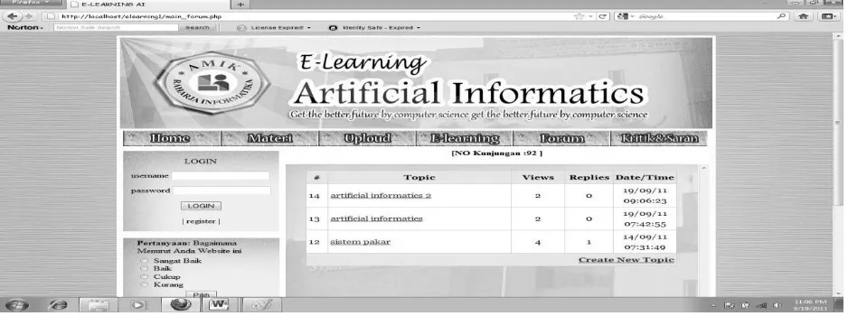 Gambar 8. Tampilan topic website e-learning Artificial Informatics 