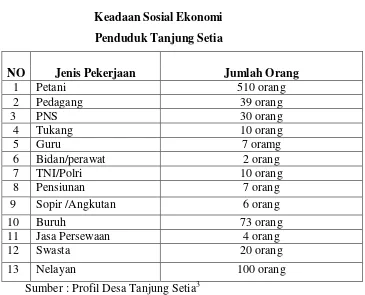 Tabel 1  Keadaan Sosial Ekonomi  