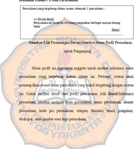 Gambar 3.16 Perancangan Desain Interface Menu Profil Perusahaan 