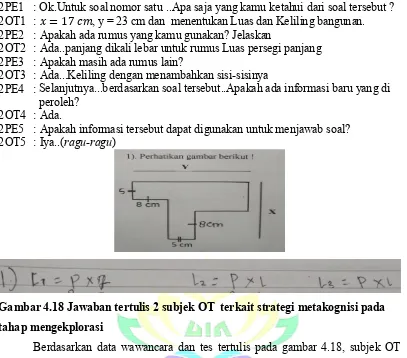 Gambar 4.18 Jawaban tertulis 2 subjek OT  terkait strategi metakognisi pada 