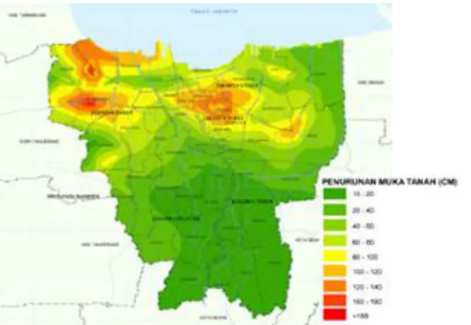 Gambar 1. Peta penurunan muka tanah wilayah DKI Jakarta  