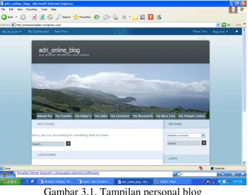 Gambar 3.1. Tampilan personal blog 