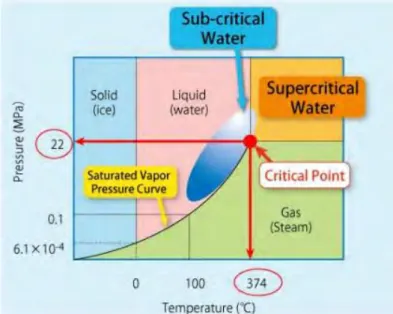 Gambar II.6 Titik kritis air dan fasenya dalam suhu dan tekanan  yang berbeda 